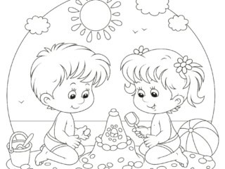 coloriage enfants château de sable
