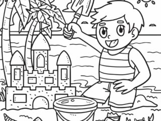 coloriage château de sable à la plage