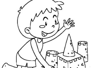 coloriage garçon château de sable