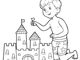 coloriage garçon château de sable