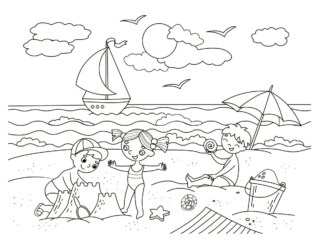 coloriage plage château de sable