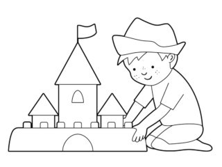 coloriage garçon château de sable