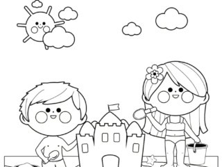 coloriage enfants château de sable