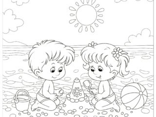 coloriage enfants château de sable