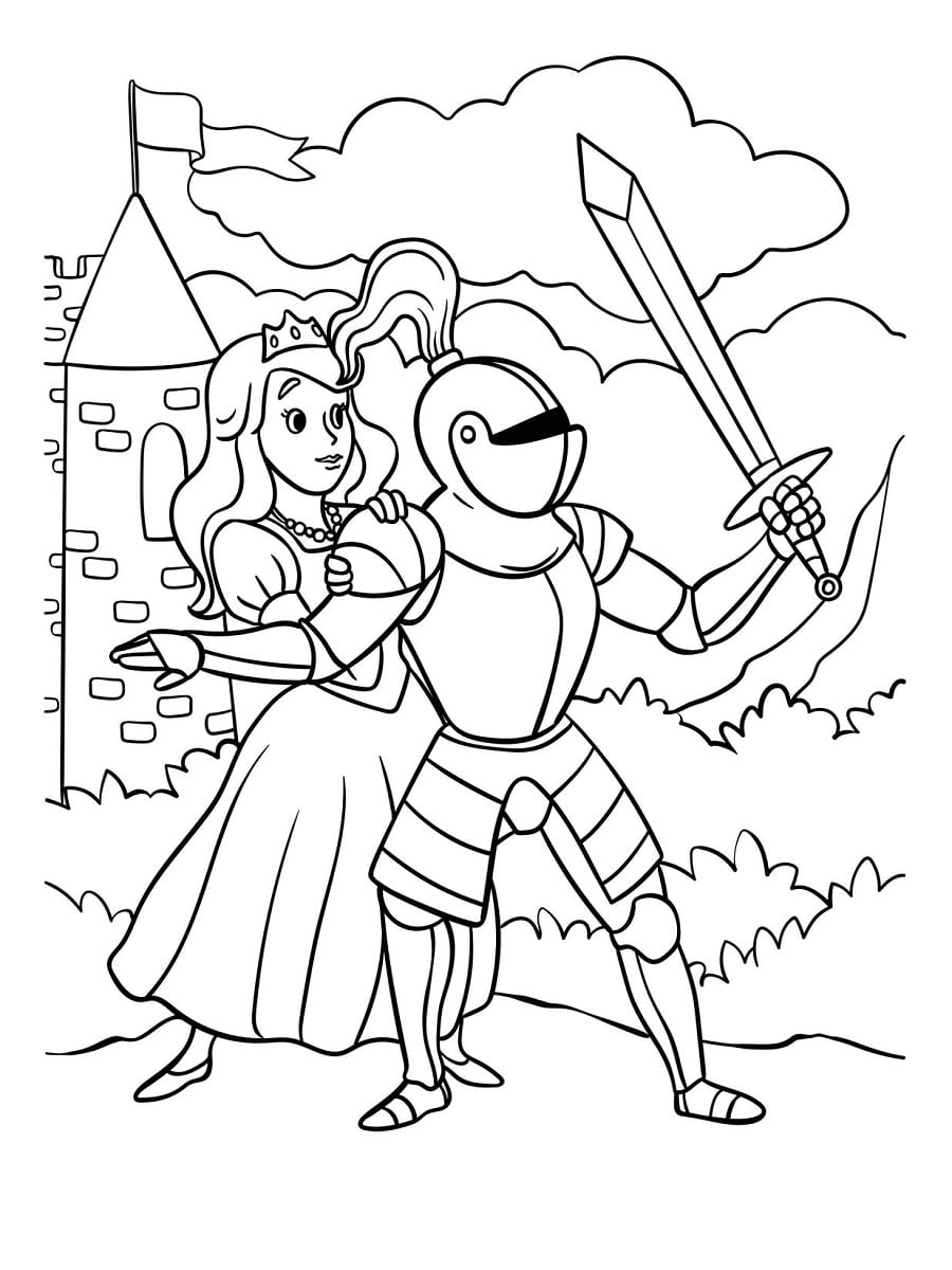 Coloriage princesse et son château à imprimer