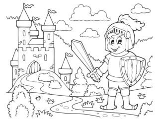 coloriage château et chevalier