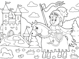 coloriage château et chevalier