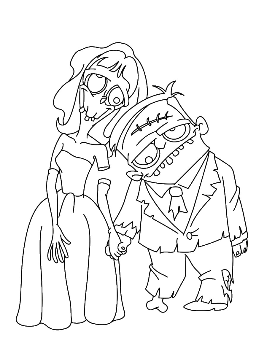 coloriage zombie mariage