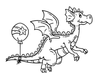 coloriage dragon et ballon