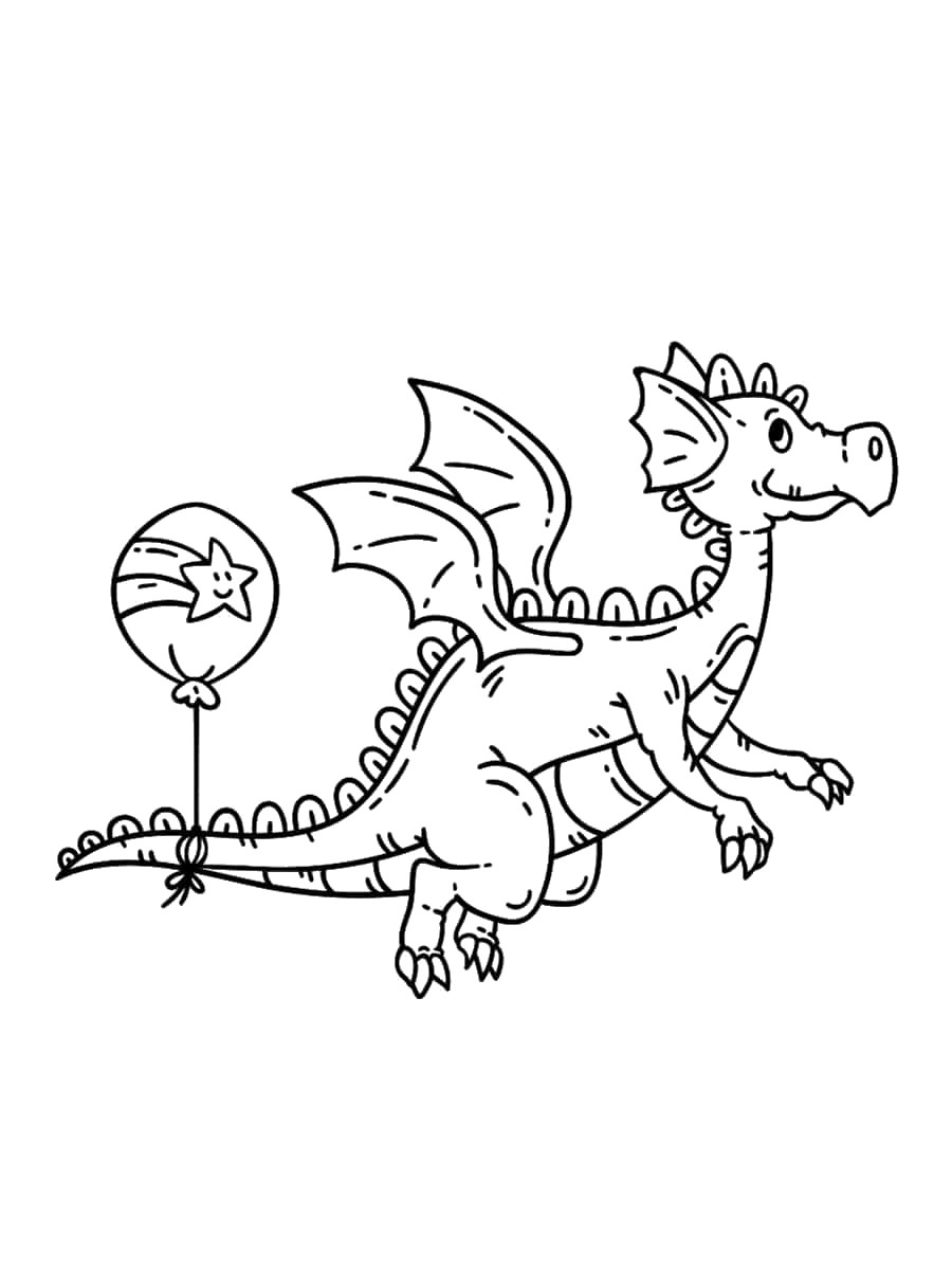 coloriage dragon et ballon