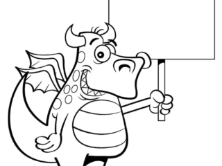 coloriage dragon et pancarte