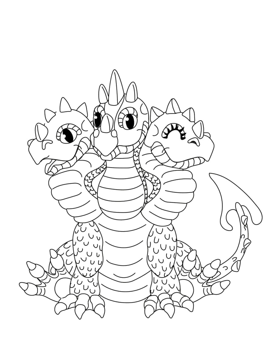 coloriage dragon à trois têtes