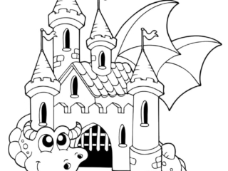 coloriage château et dragon