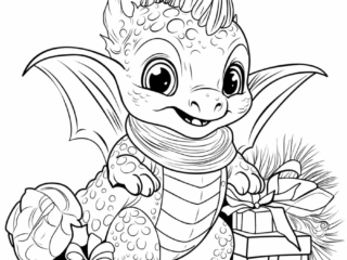 coloriage dragon et cadeaux