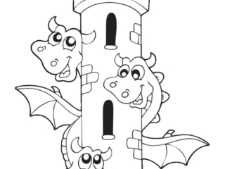 coloriage dragons et château