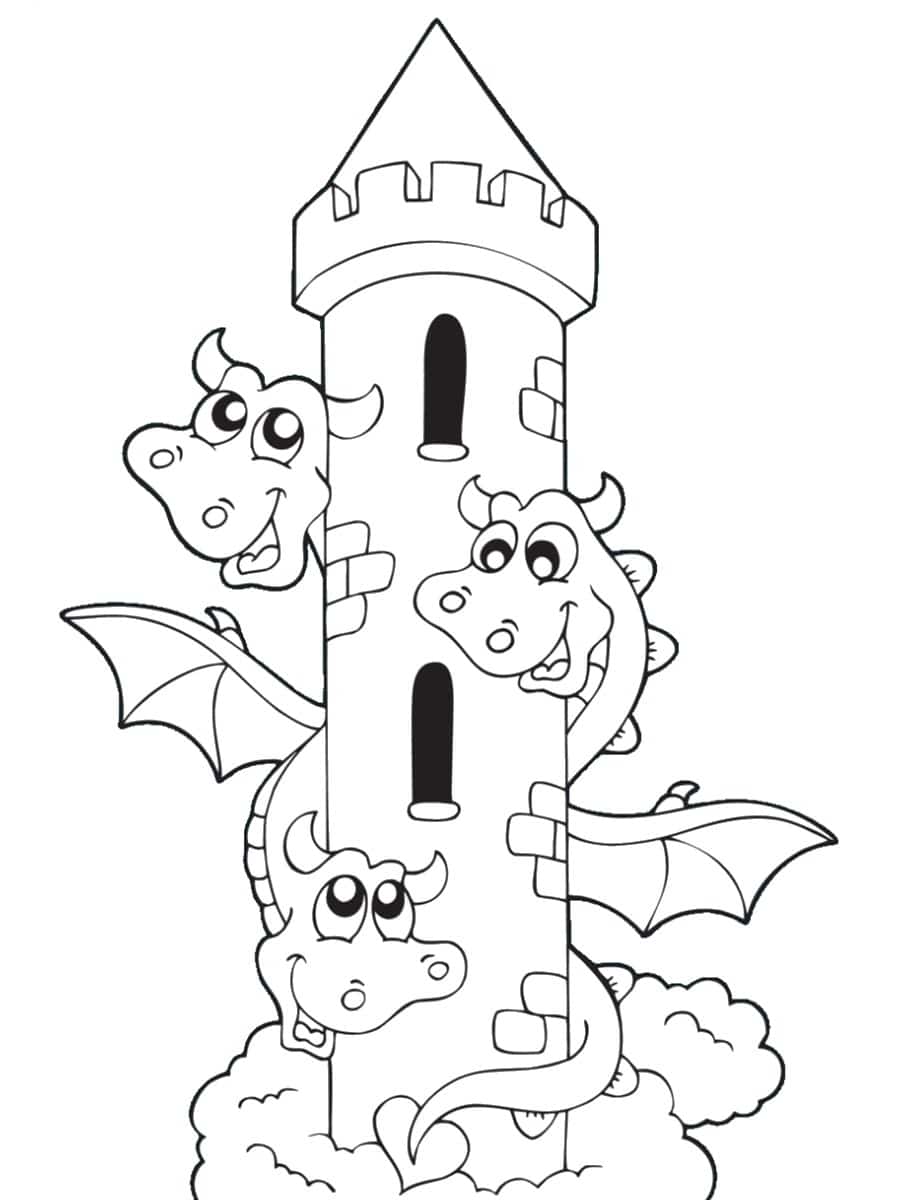 coloriage dragons et château