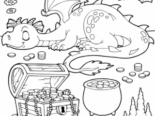 coloriage dragon trésor