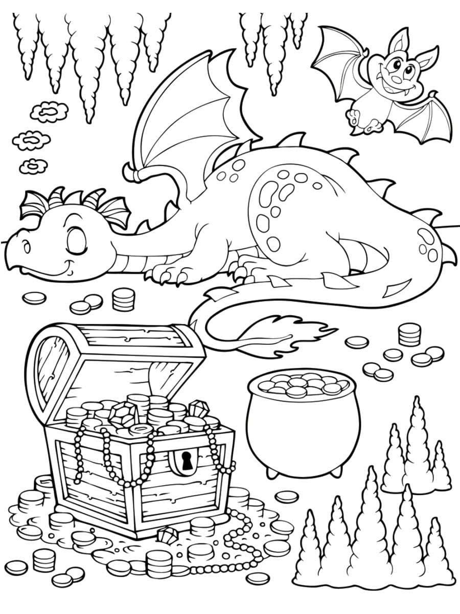 coloriage dragon trésor