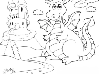 coloriage dragon et château