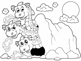 coloriage dragon grotte