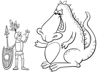 coloriage dragon et chevalier