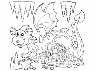 coloriage dragon et trésor