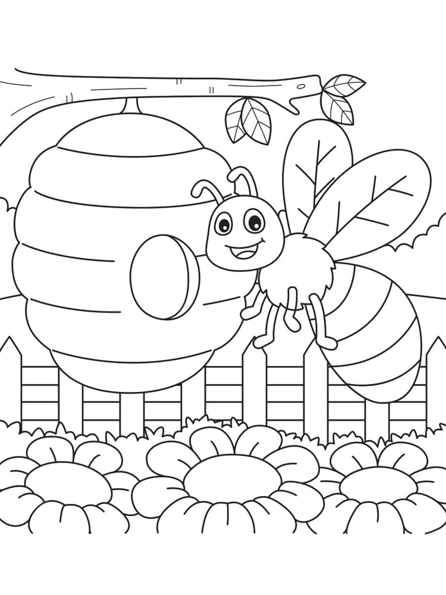coloriage ruche abeille