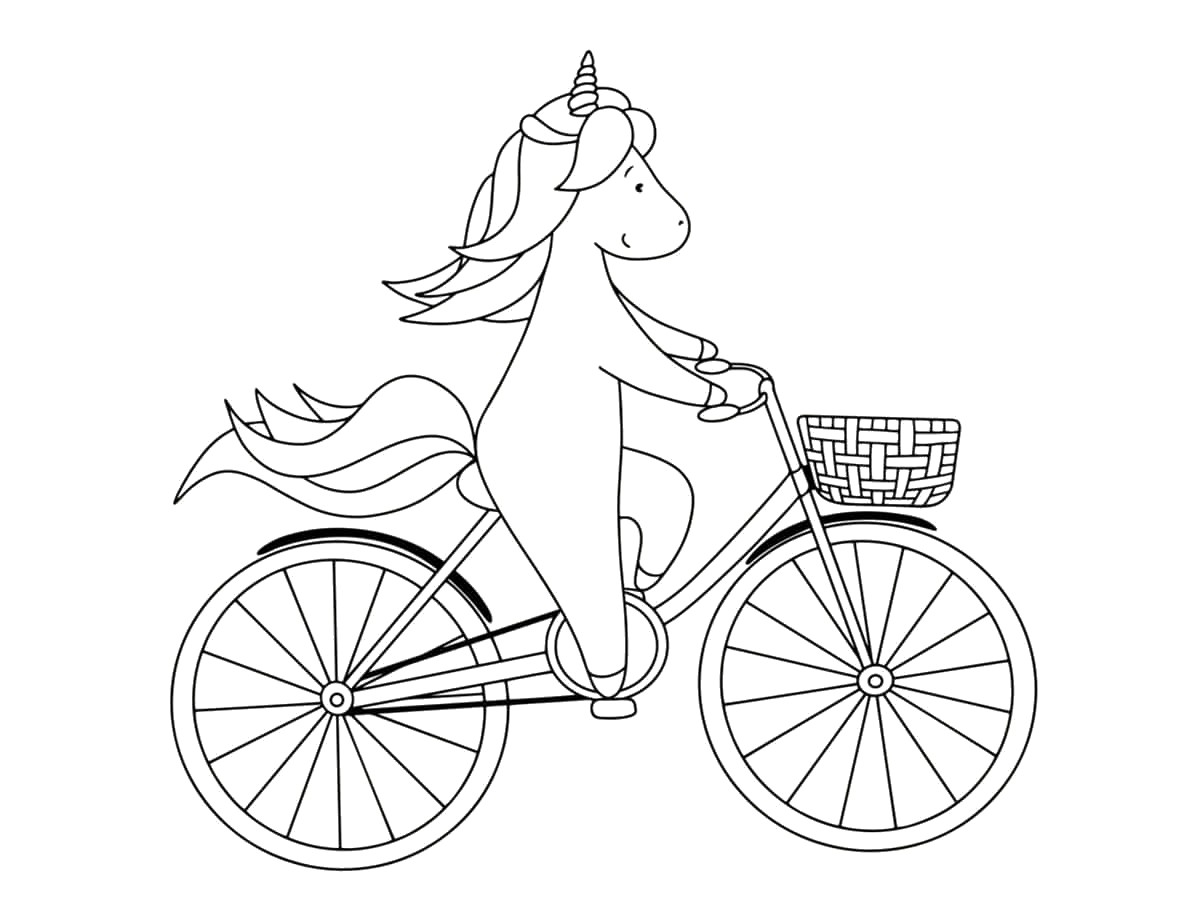 coloriage licorne sur un vélo
