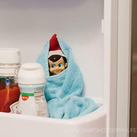 elfe sur l'étagère dans le frigo