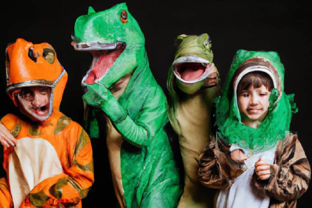 enfants déguisés en dinosaure