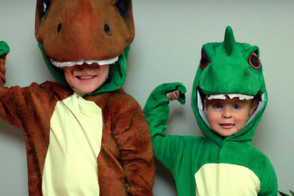 enfants costumés en dinosaure