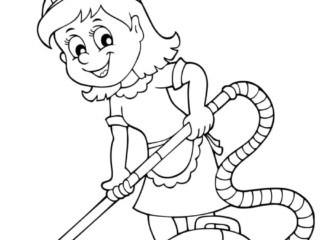 coloriage femme de m&eacute;nage