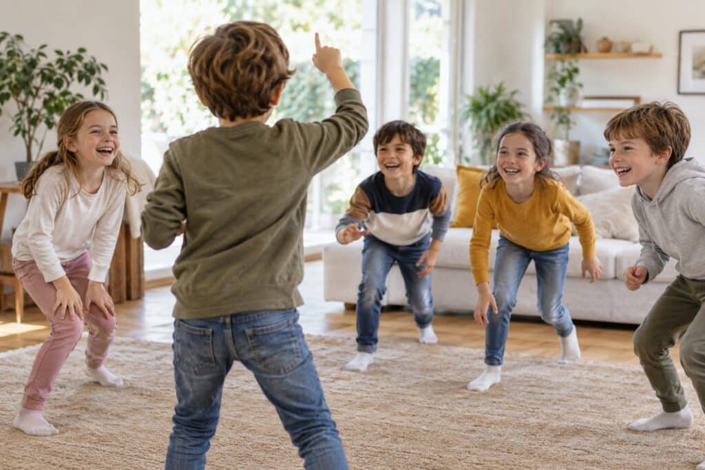Jeux d’enfants dans le salon sans matériel
