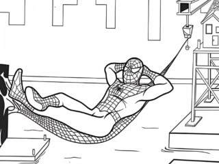 coloriage Spiderman dans un hamac