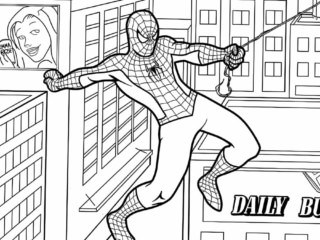 coloriage Spiderman en vol