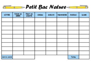 petit bac nature jeu petit bac thème nature