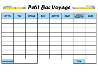 petit bac voyage jeu petit bac thème voyage