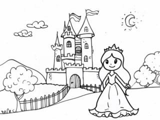 ch&acirc;teau et princesse coloriage