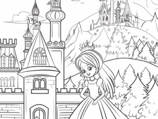 coloriage princesse et ch&acirc;teau