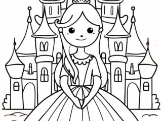 coloriage princesse devant ch&acirc;teau
