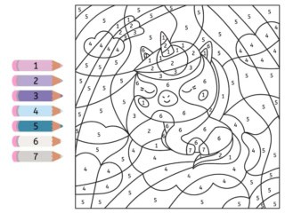 colorier une licorne par numéro