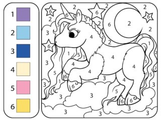 coloriage numéros licorne