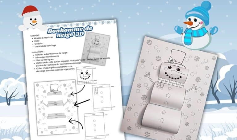 Bonhomme de neige 3D en papier à imprimer gratuitement