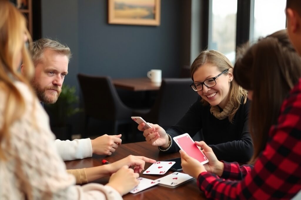 groupe d'amis jouant aux cartes