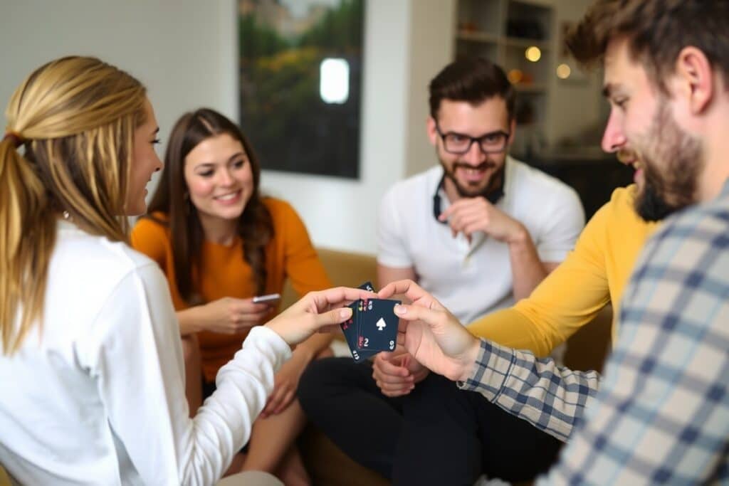 groupe d'adultes jouant aux cartes