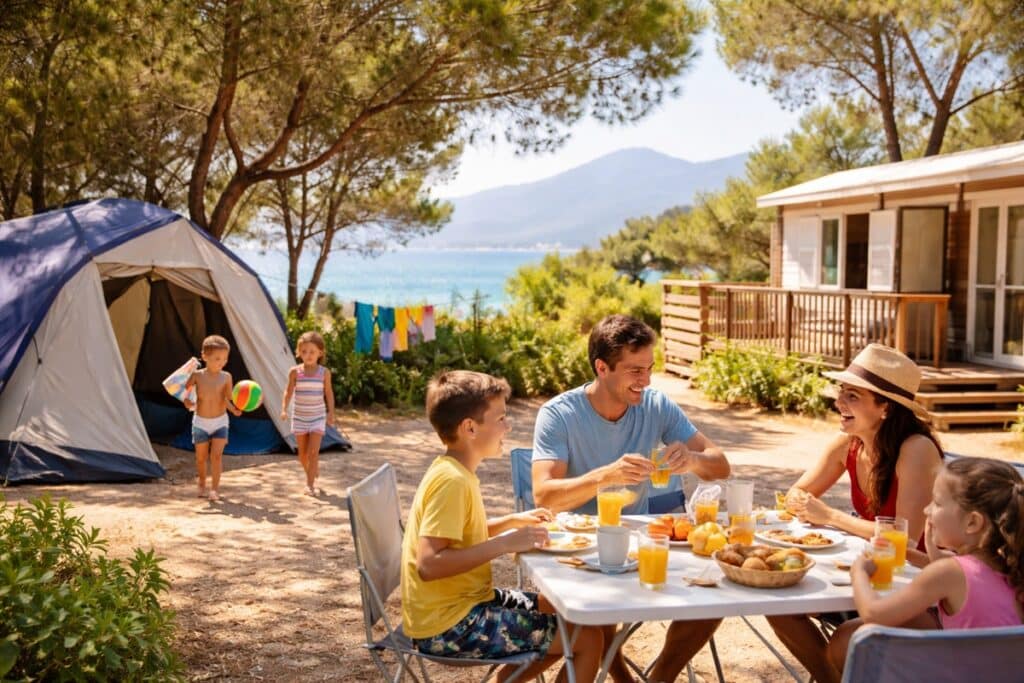 famille en camping en Corse