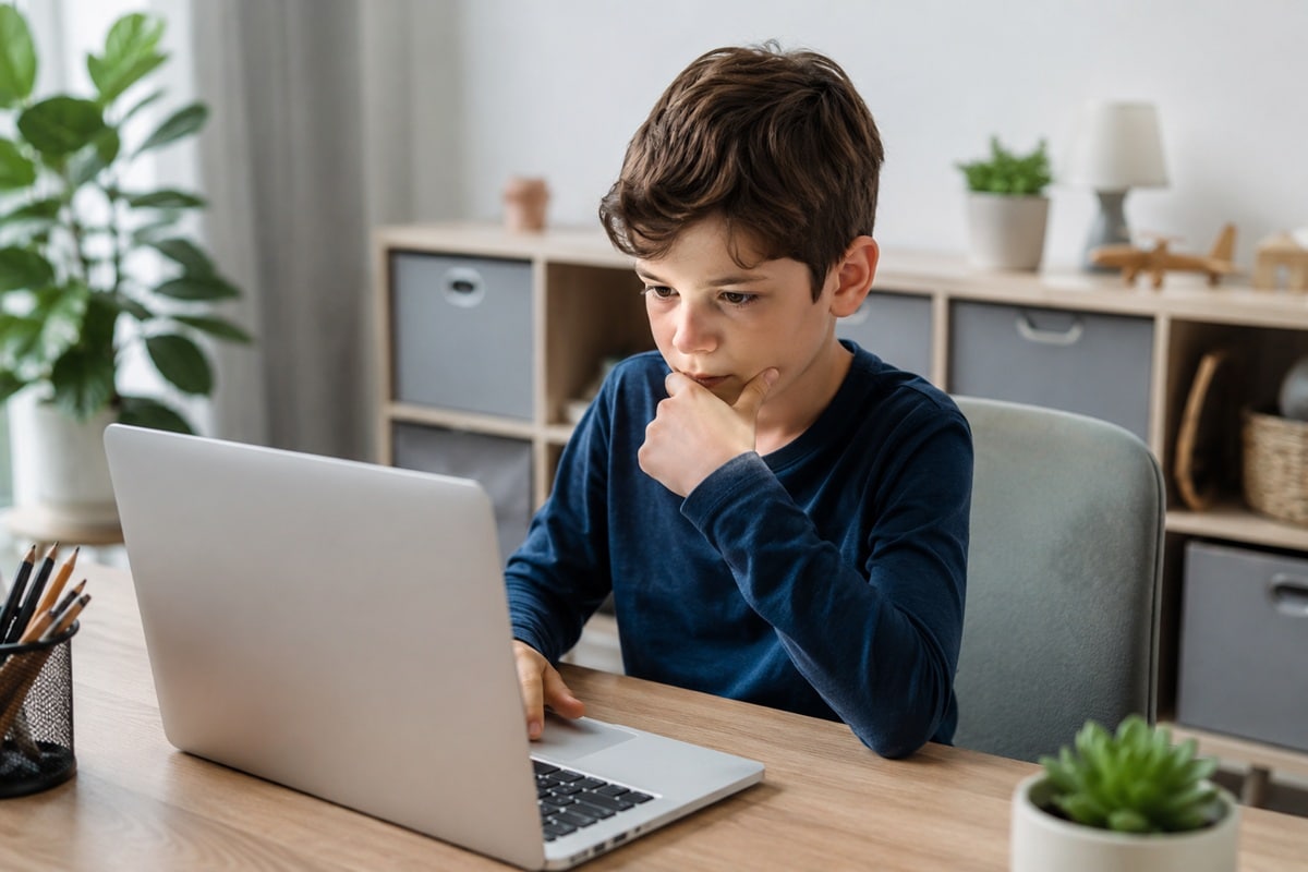 enfant jouant à un jeu de logique sur un ordinateur