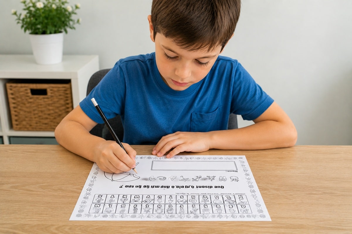 enfant qui déchiffre un message avec un code secret été