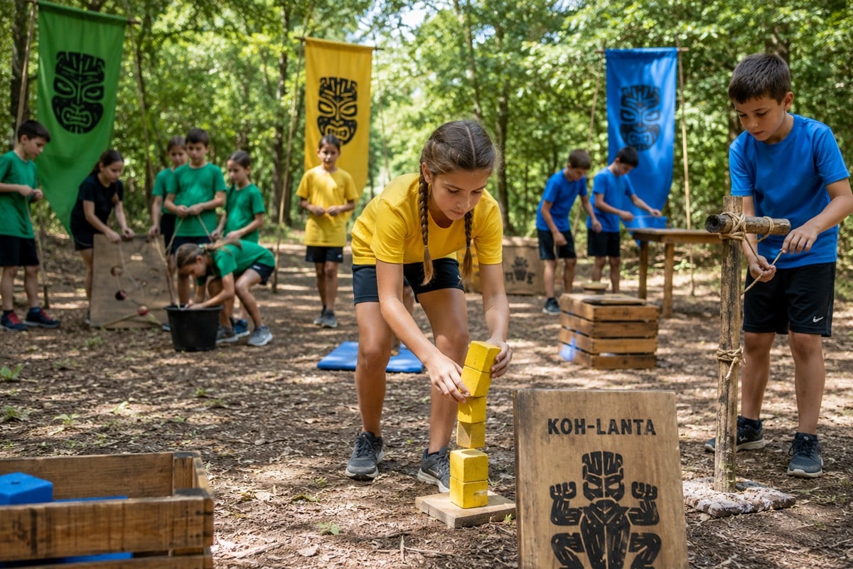 enfants participant à un grand jeu Koh Lanta