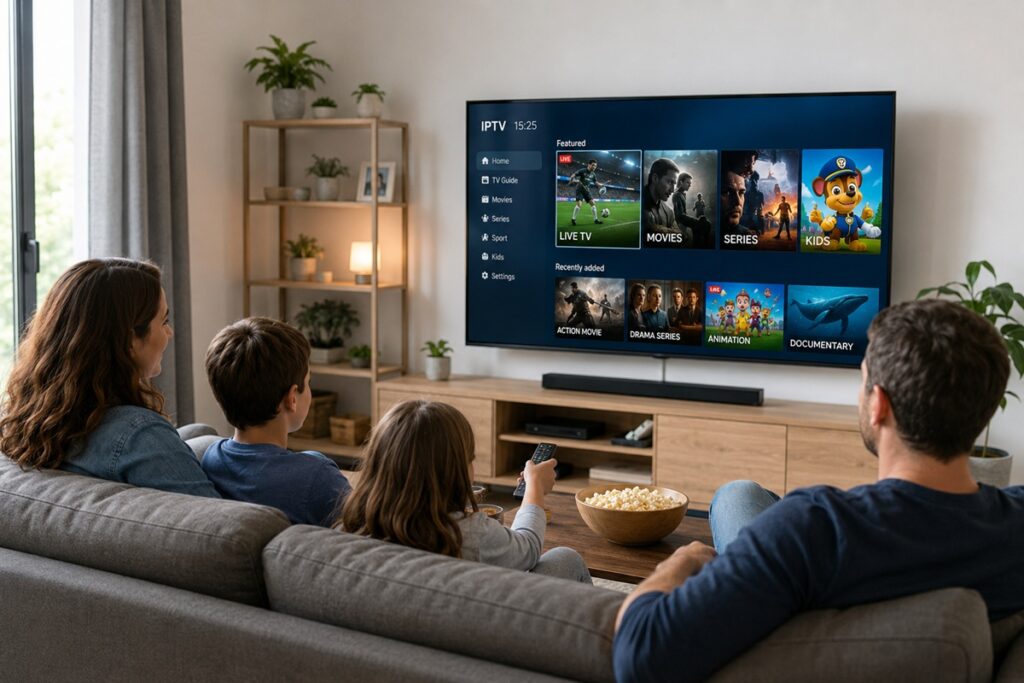 famille devant une télé avec IPTV